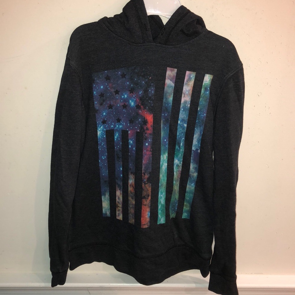 Hooded Long Sleeve Intergalactic US Flag Graphic